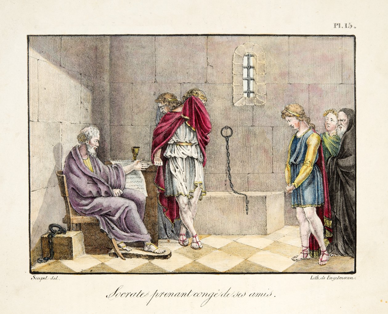 Socrate prenant congé de ses amis,pub. by Engelmann, c.1835 (hand colored engraving)) 作者 法语学校