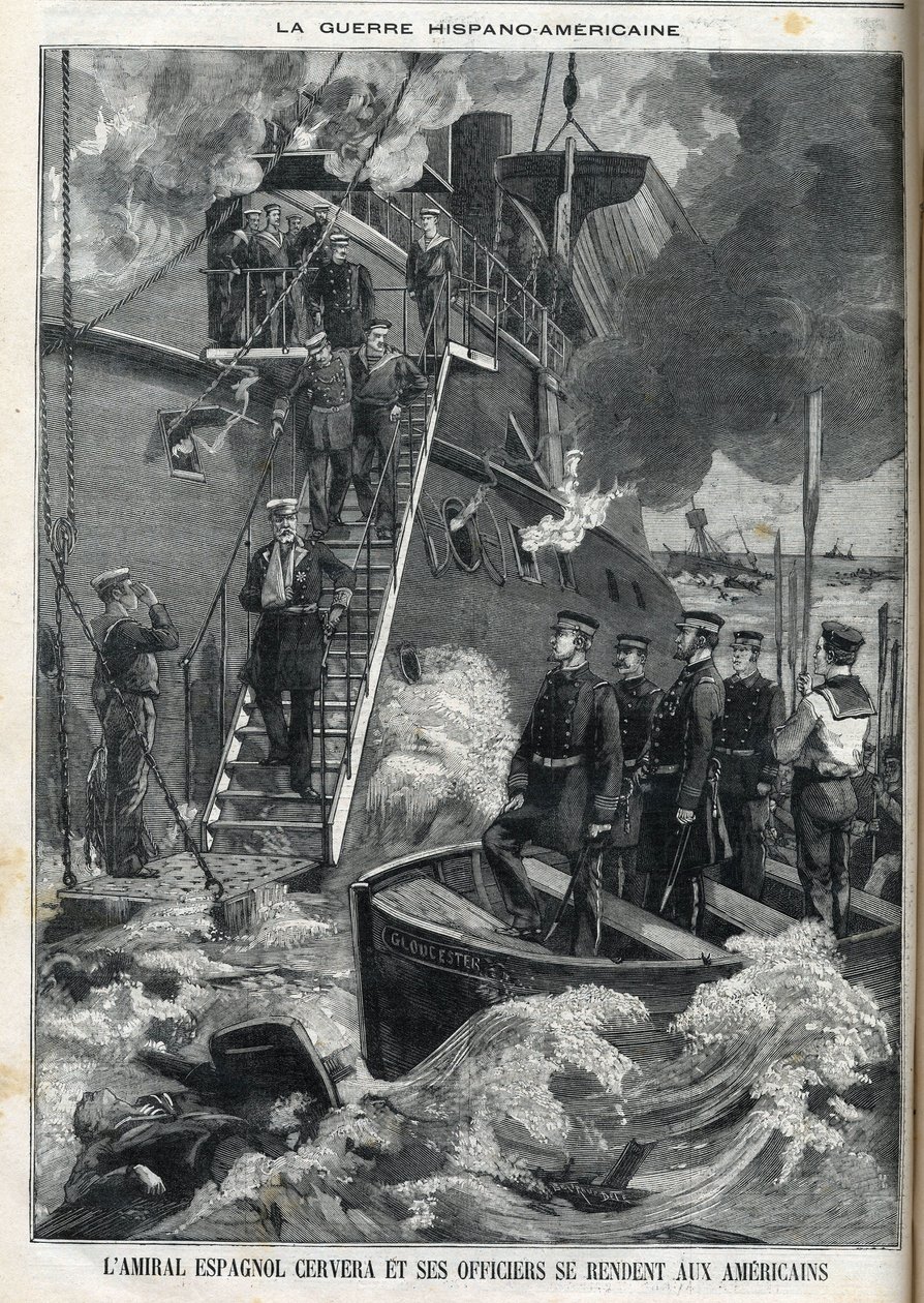 西班牙海军上将塞维拉和他的军官向美国人投降了。1895年，在西班牙统治下的古巴爆发了独立战争，古巴人要求美国人进行干预。这样，西班牙和美国之间的战争开始了，并在18年结束了 作者 法语学校