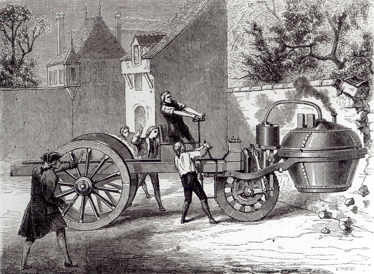 由Nicolas Joseph Cugnot（1725-1804）于1786年，1886年发明的蒸汽动力汽车 作者 法语学校