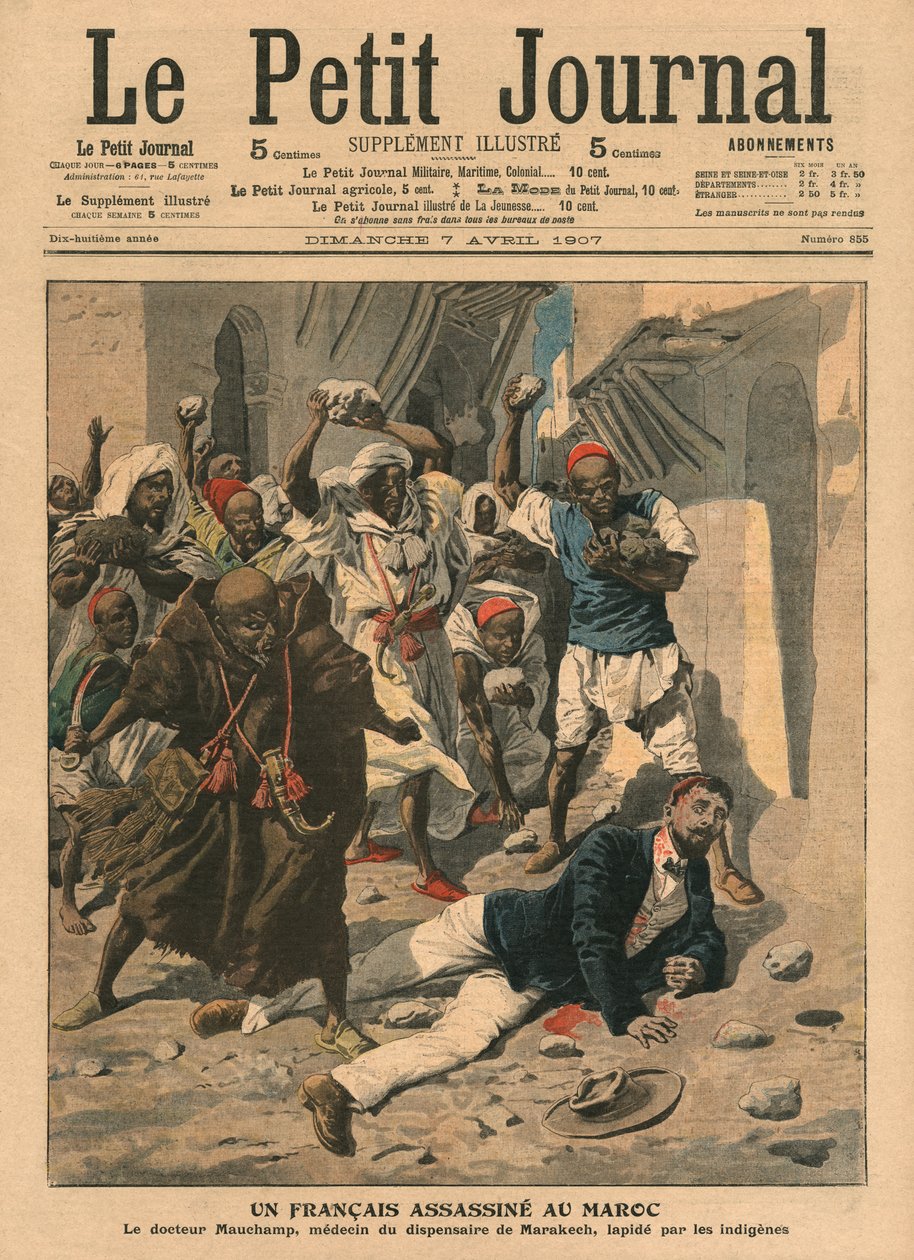 法国医生Mauchamp在摩洛哥的石头，插图来自&39;Le Petit Journal&39;，补充illustre，1907年4月7日 作者 法语学校