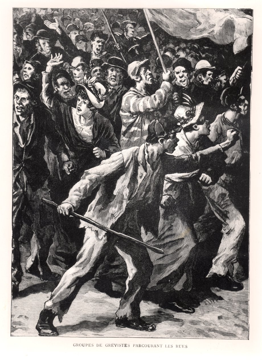 罢工者在1894年的普尔曼骚乱期间在芝加哥的街道上展示，c.1895 作者 法语学校
