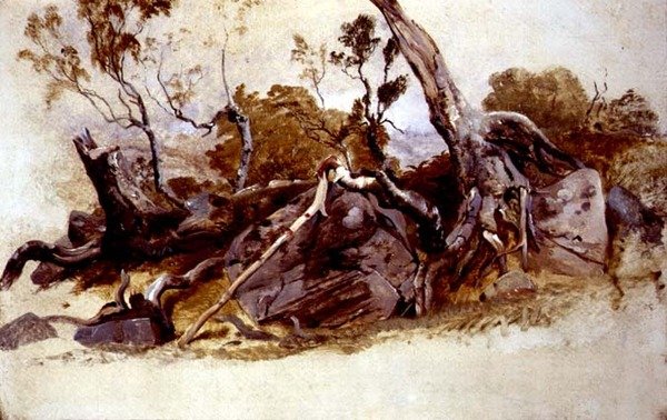 树木研究》，约1825年（油画板）。 作者 法语学校