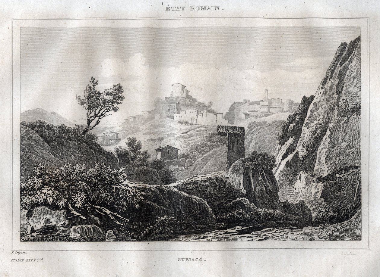 苏比亚科-拉齐奥在罗马大都会--雕刻自M.de Norvins, Ch. Nodier 1834-1836的 "意大利风景画"。 作者 法语学校