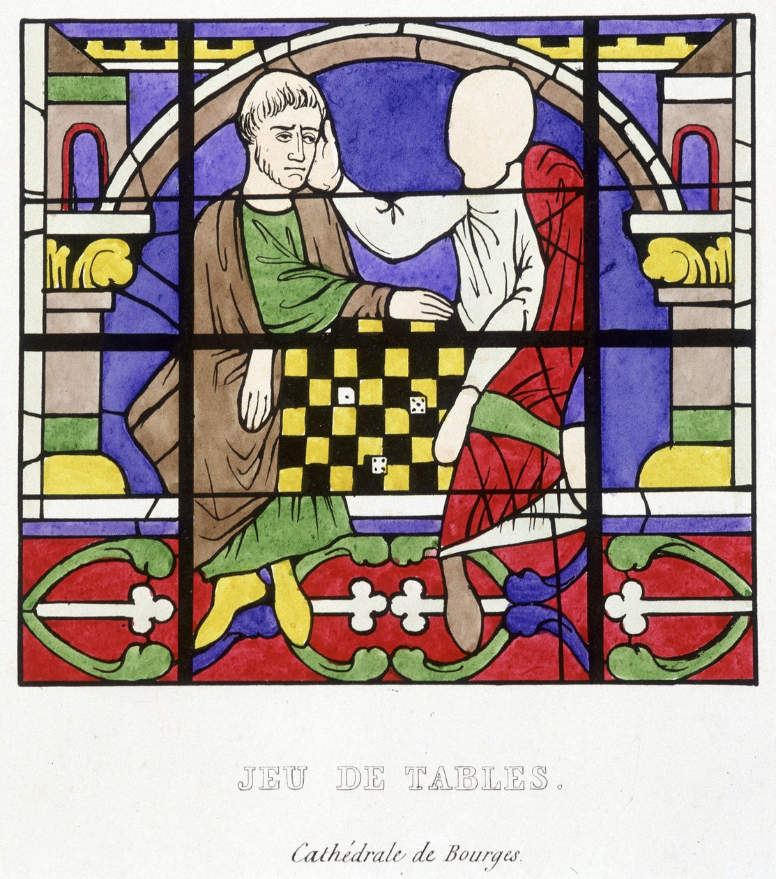 桌游。 费迪南德·德·拉斯泰里 (Ferdinand de Lasteyrie) 的“玻璃绘画史”中中世纪的 Fac simile d
