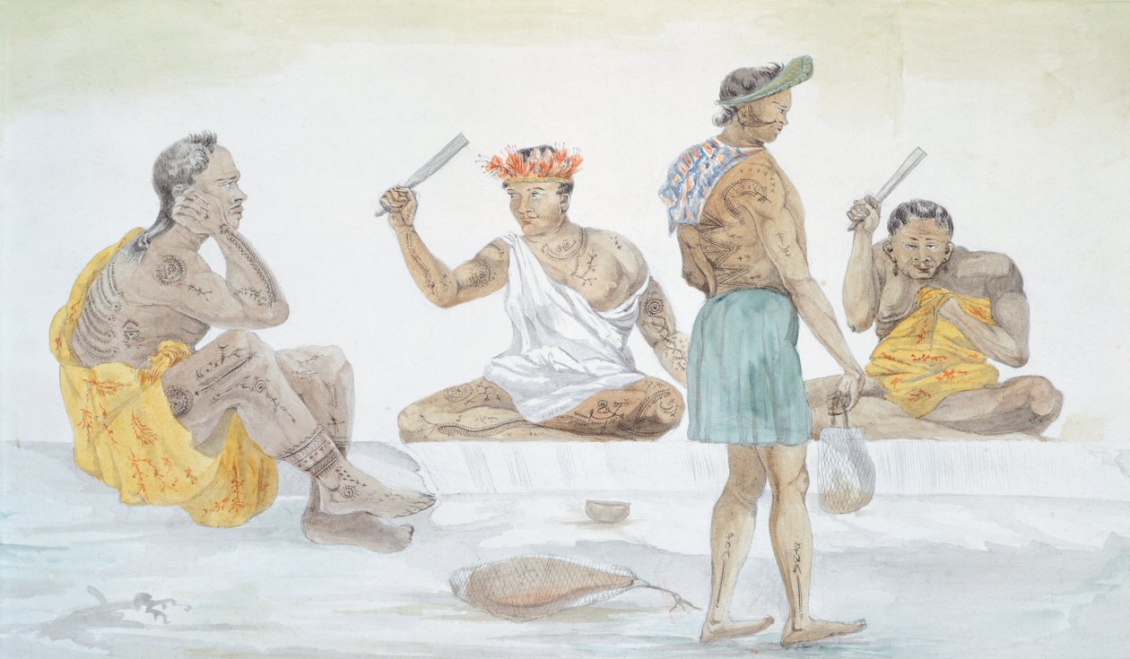 大溪地打布机，由LF Lejeune创作，出自《路易一世-杜佩雷的旅行》（1822-1825），波利尼西亚 19世纪 水彩画 作者 法语学校