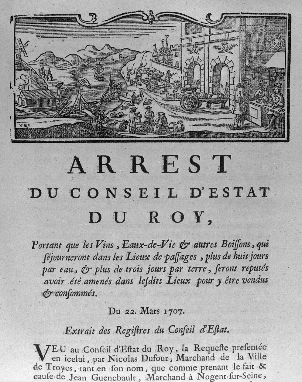 1739年3月22日国家委员会法令，1739年巴黎国务委员会登记处，在葡萄酒和烈酒城入口处税务局（见163952 作者 法语学校