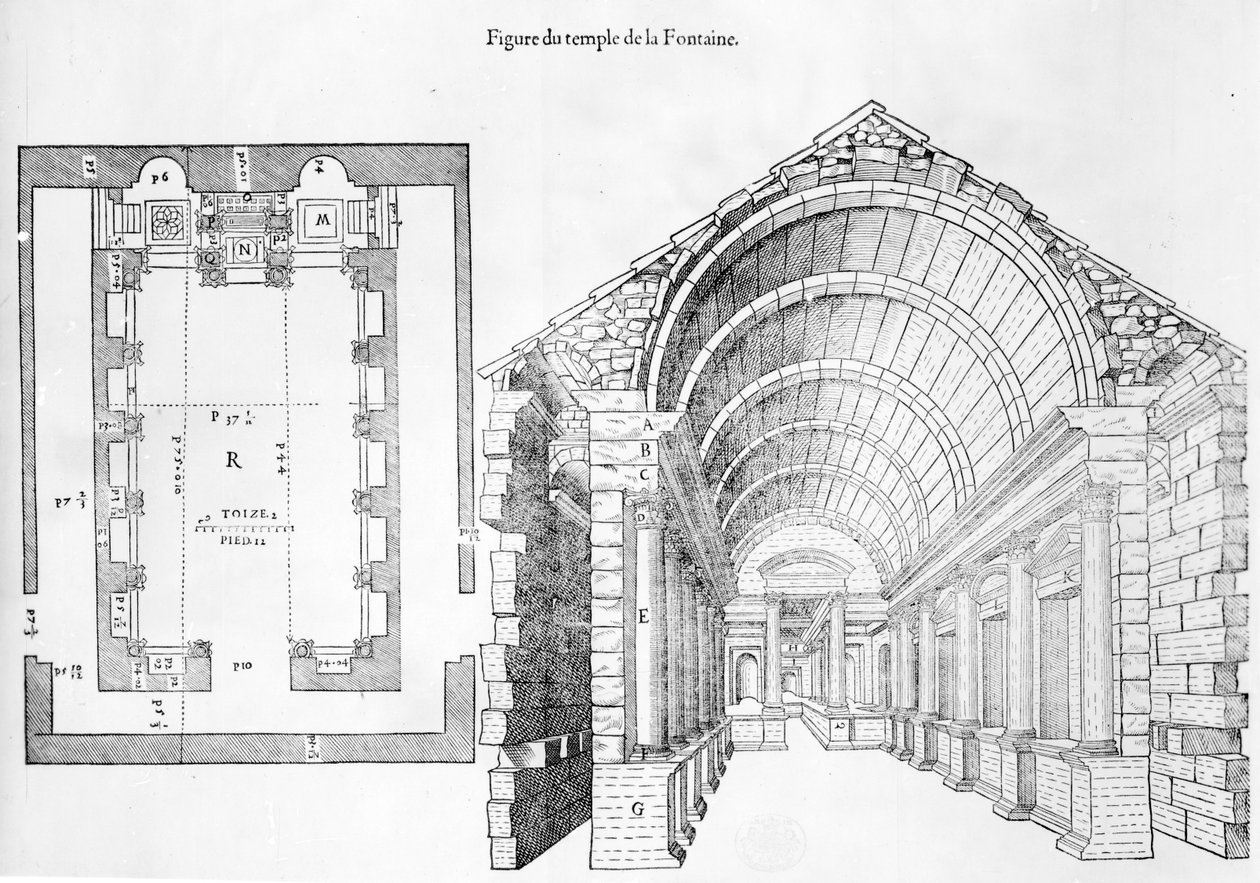 喷泉寺，插图来自历史悠久的Nismes城市由Jean Poldo dAlbenas撰写，于1560年出版 作者 法语学校