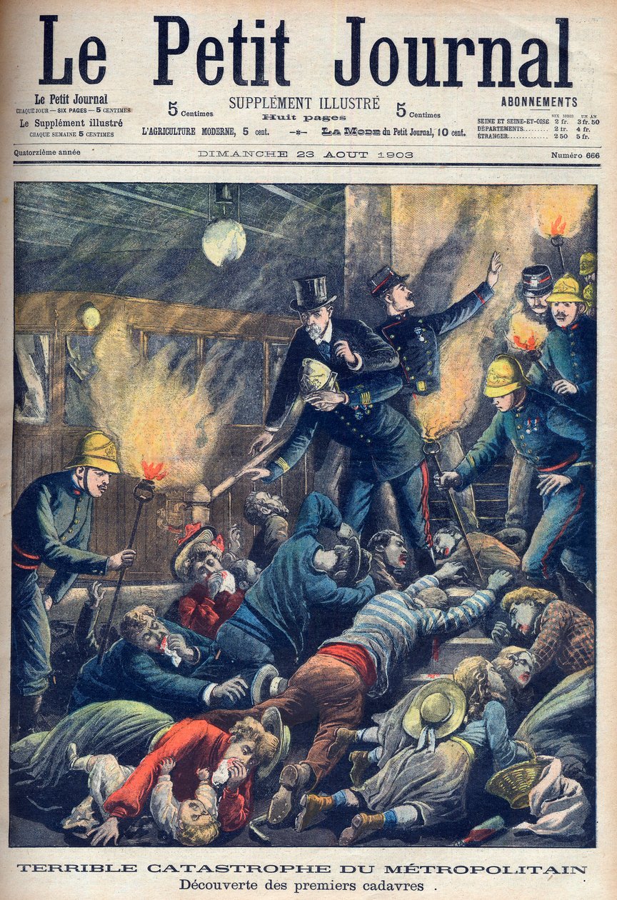 巴黎地下的可怕灾难，《小报》的封面，1903年8月23日（雕版）。 作者 法语学校