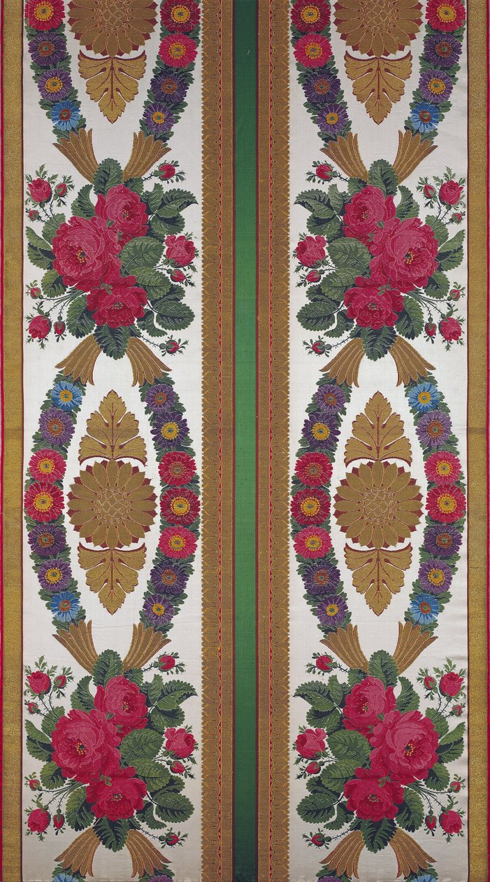 由Cousin和Bony，Bissardon，Lyon，1811（刺绣缎）制成的雏菊和玫瑰花束的纺织品 作者 法语学校