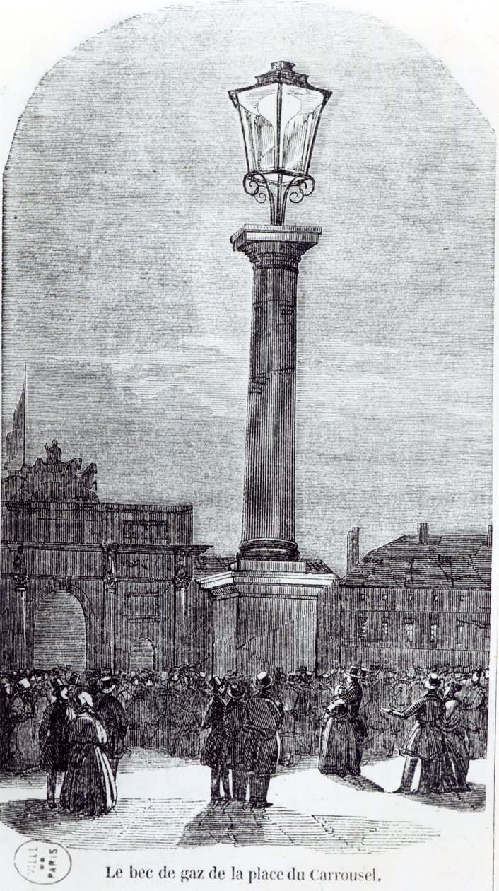 1818年在巴黎Place du Carrousel举行的第一届Gaslamp 作者 法语学校