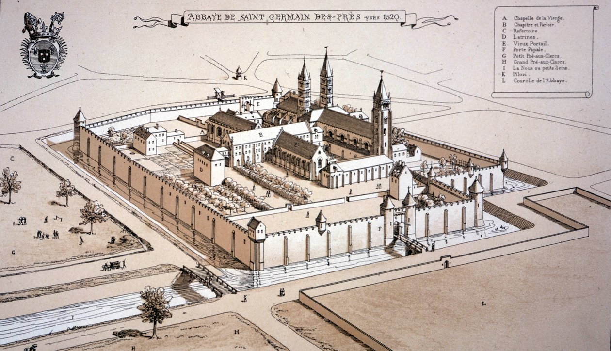 约 1520 年的圣日耳曼德佩修道院（彩色版画） 作者 法语学校