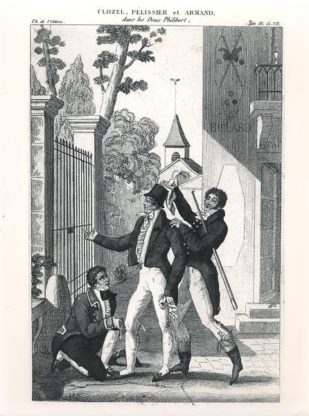 演员Clozel作为一个优雅的人，来自Louis Benoit Picard（1769-1828）的喜剧《Les Deux Philibert》，约1818年（雕刻）（B/W照片）。 作者 法语学校