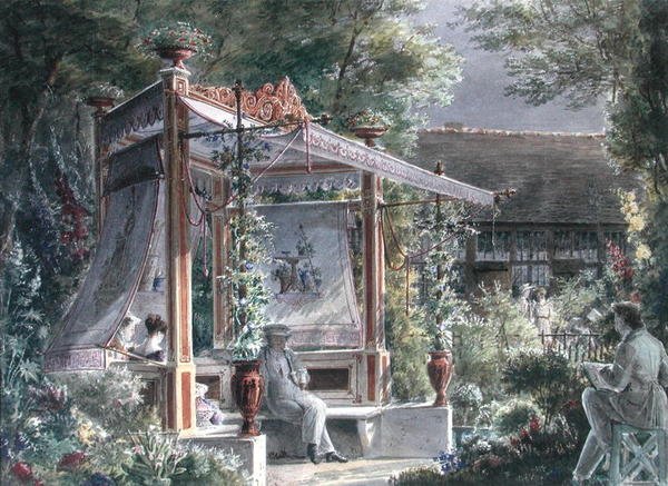 建筑师雅克-伊尼亚斯-希托夫（1792-1867）在他位于巴黎的花园里（纸上水粉画） 作者 法语学校
