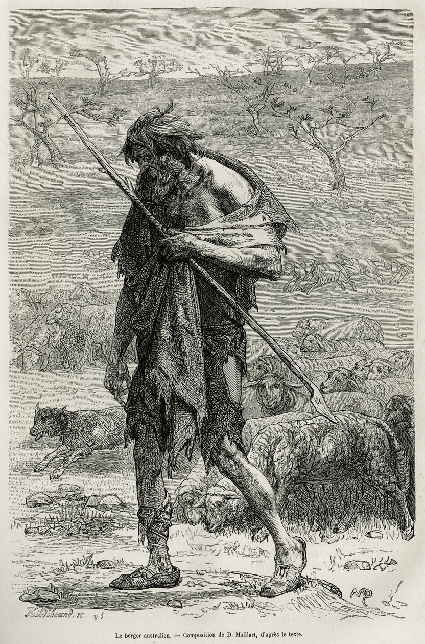 The Australian shepherd, engraved after a drawing by D.Maillart, to illustrate the story six months in Australia, by Desire Charnay, a mission assignment by the Ministry of Public Education, in 1878, published in the tour du monde, under the direction of E 作者 法语学校