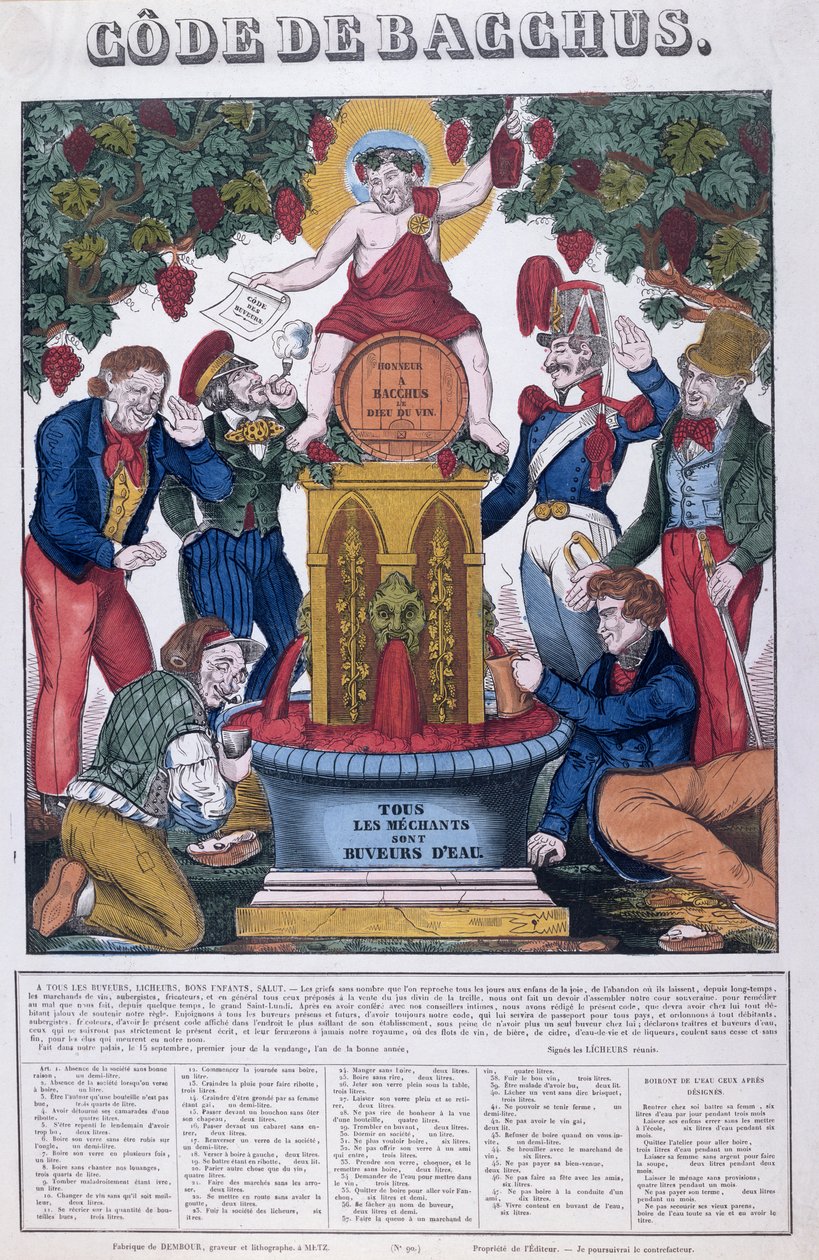 Bacchus Code，所有不愉快的人都是饮水者，酗酒漫画，Imagerie de Metz，c.1840 作者 法语学校