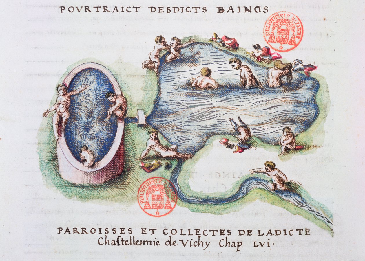 Vichy的浴场，来自Generale描述du Bourbonnais by Nicolas de Nicolay（1517-83）1569（wc on paper） 作者 法语学校