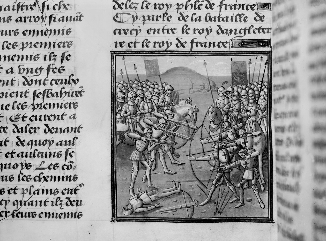 来自Froissarts Chronicles的1346年的克雷西战役 作者 法语学校