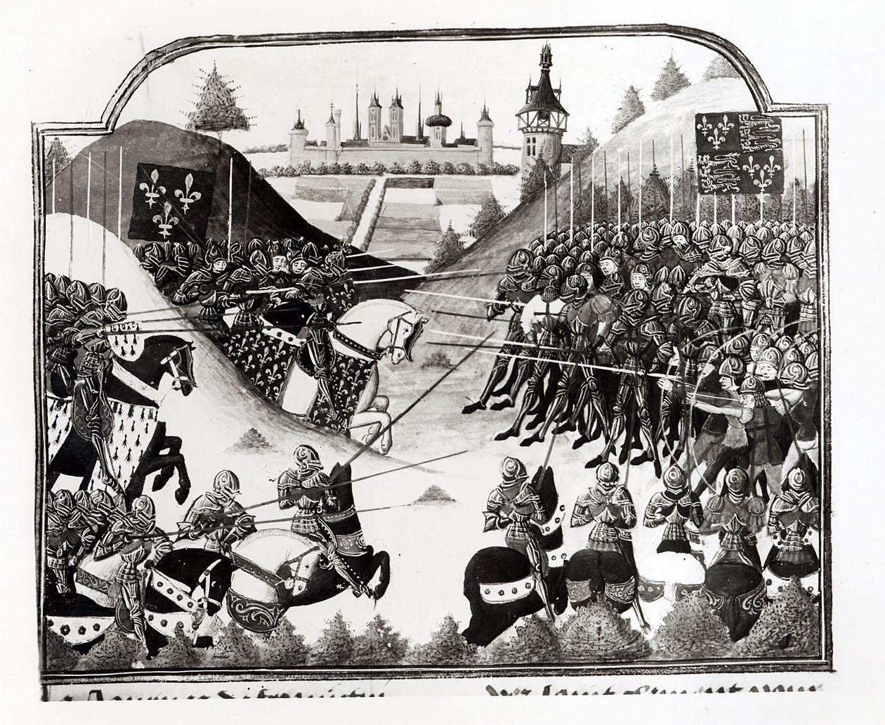 1450年4月14日，Fromigny战役，2691年183，来自Chlcique de Charles VII的Jean Chartier 作者 法语学校