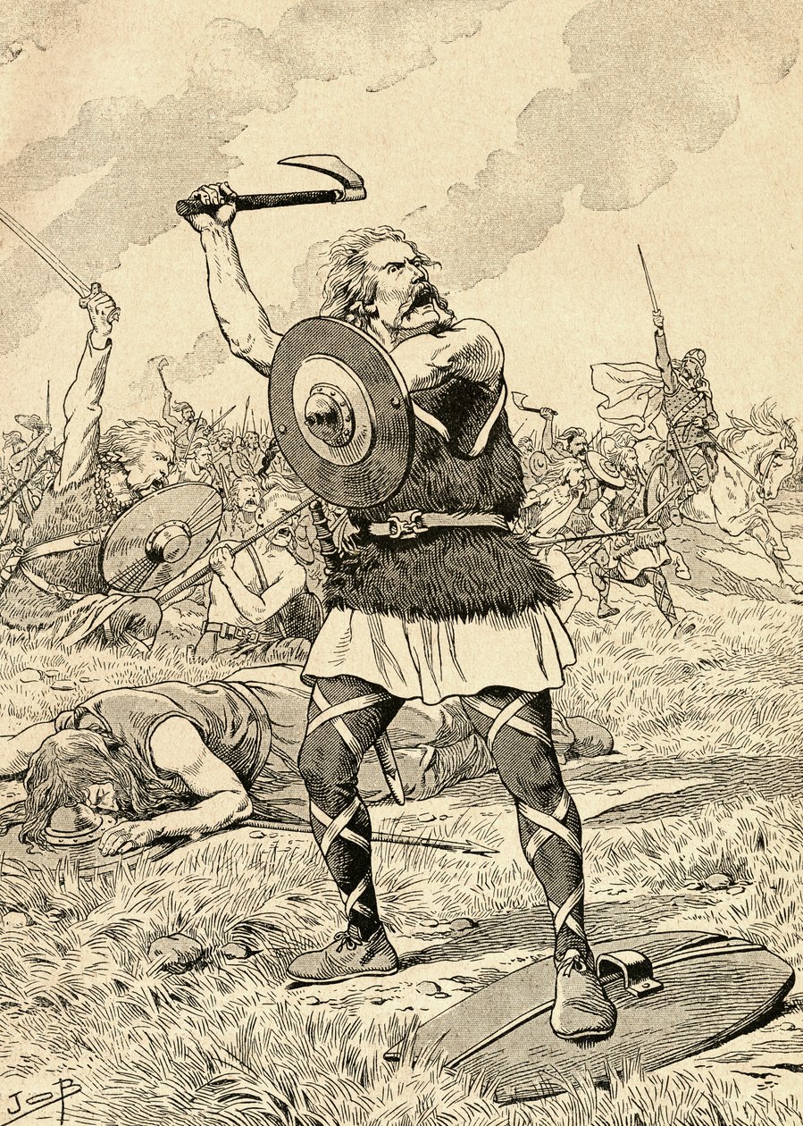 496年，法兰克人和阿勒曼尼人之间爆发了托比亚克战役。 摘自 1917 年出版的《Buvard du Bon Marche 议程》。 作者 法语学校