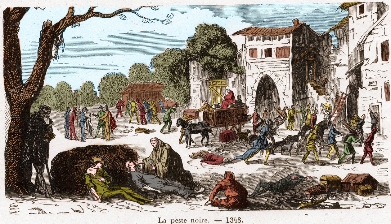 1348年的黑死病。镌刻在 "Histoire De France En Cent Paintings by Paul Lehugeur" 1891年。 作者 法语学校