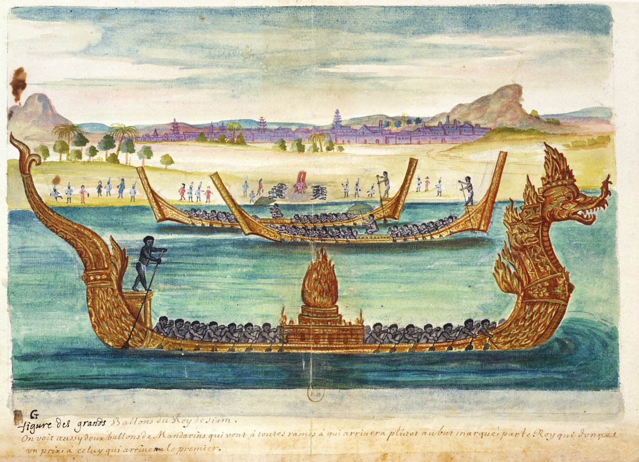 暹罗国王的船，来自暹罗耶稣会士的记载，1688年（纸上写着） 作者 法语学校