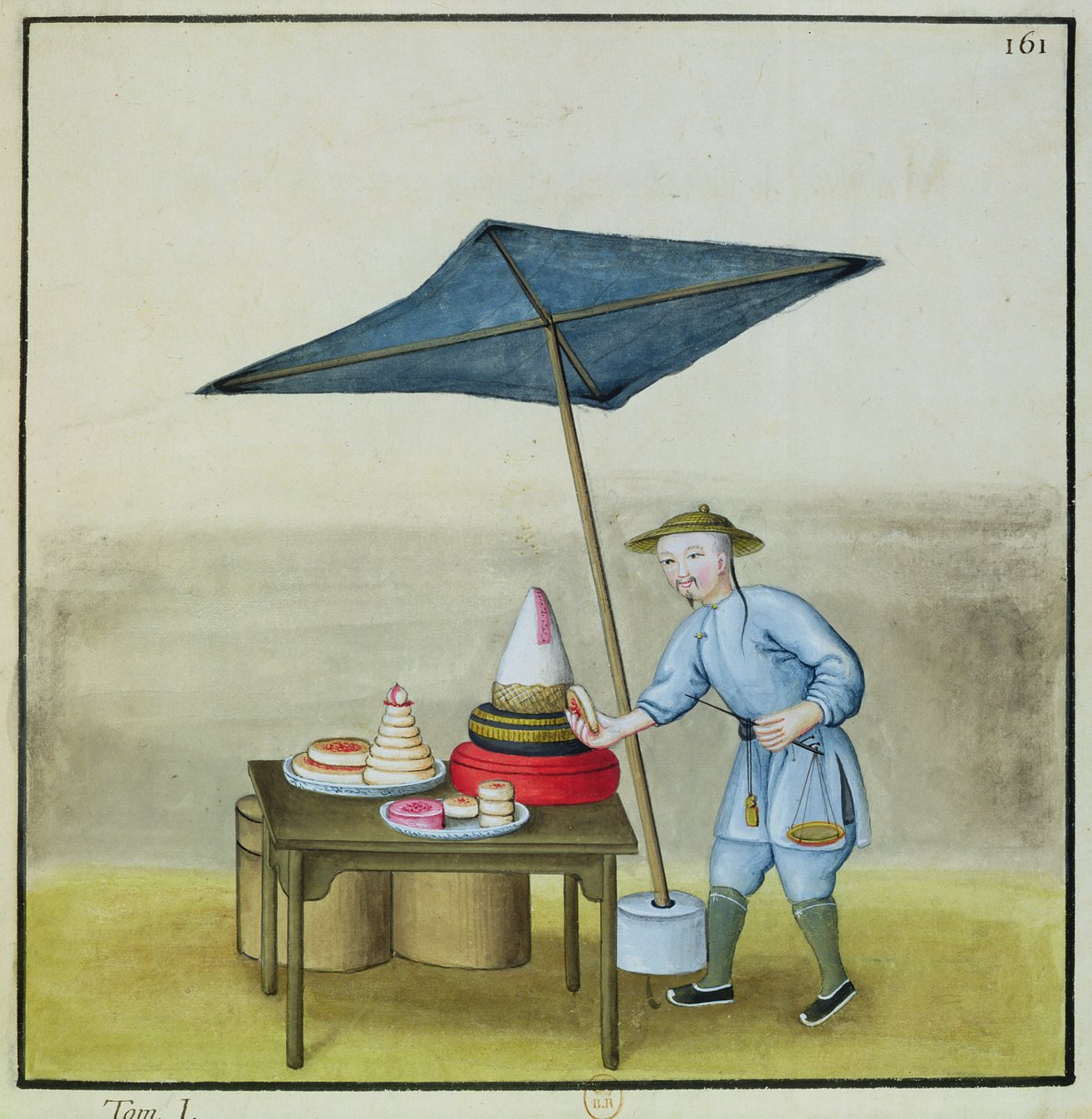 蛋糕卖家，来自北京街头电话的书，1785年（纸上的水粉和水粉） 作者 法语学校