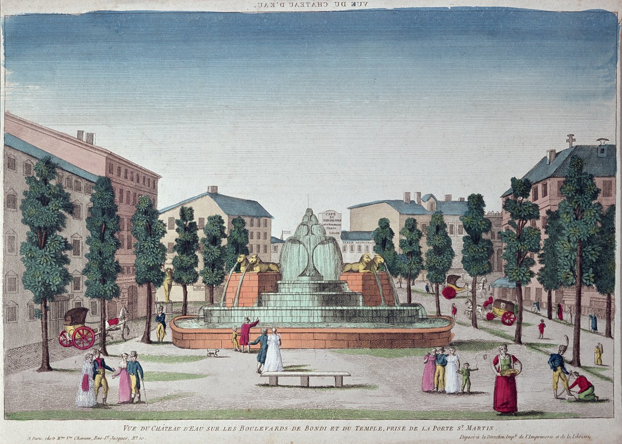 巴黎Boulevard du Temple上的Chateau dEau喷泉（彩色雕刻） 作者 法语学校