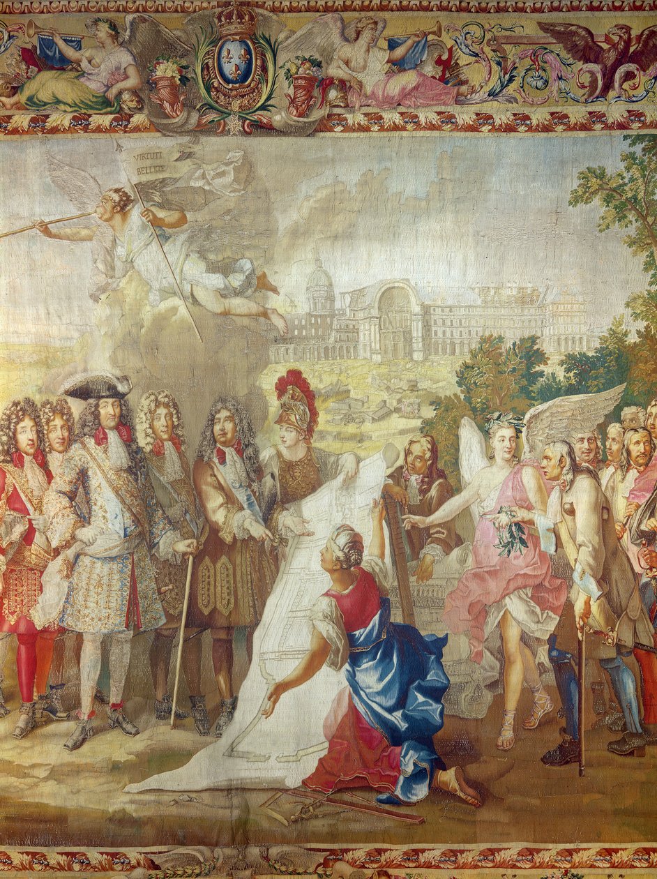 1670年Les Invalides的建设，来自国王历史的中心细节，在Adam Frans Van der Meulen（1632-90）和Charles Le Brun（1619-90）Gobelins工作室之后 作者 法语学校