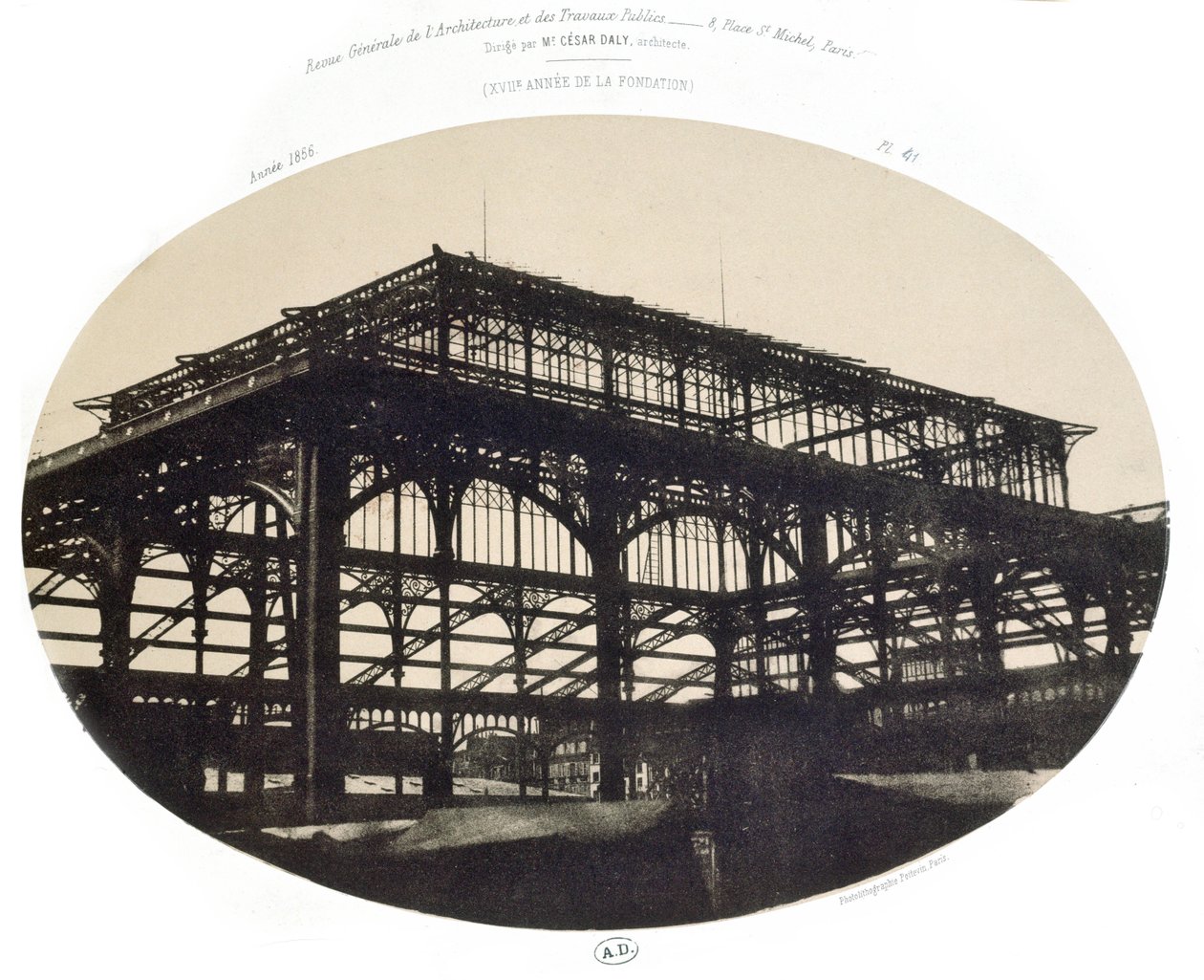 建筑与公共工程综述，1856年中央市场Halles的建设（石版照片） 作者 法语学校
