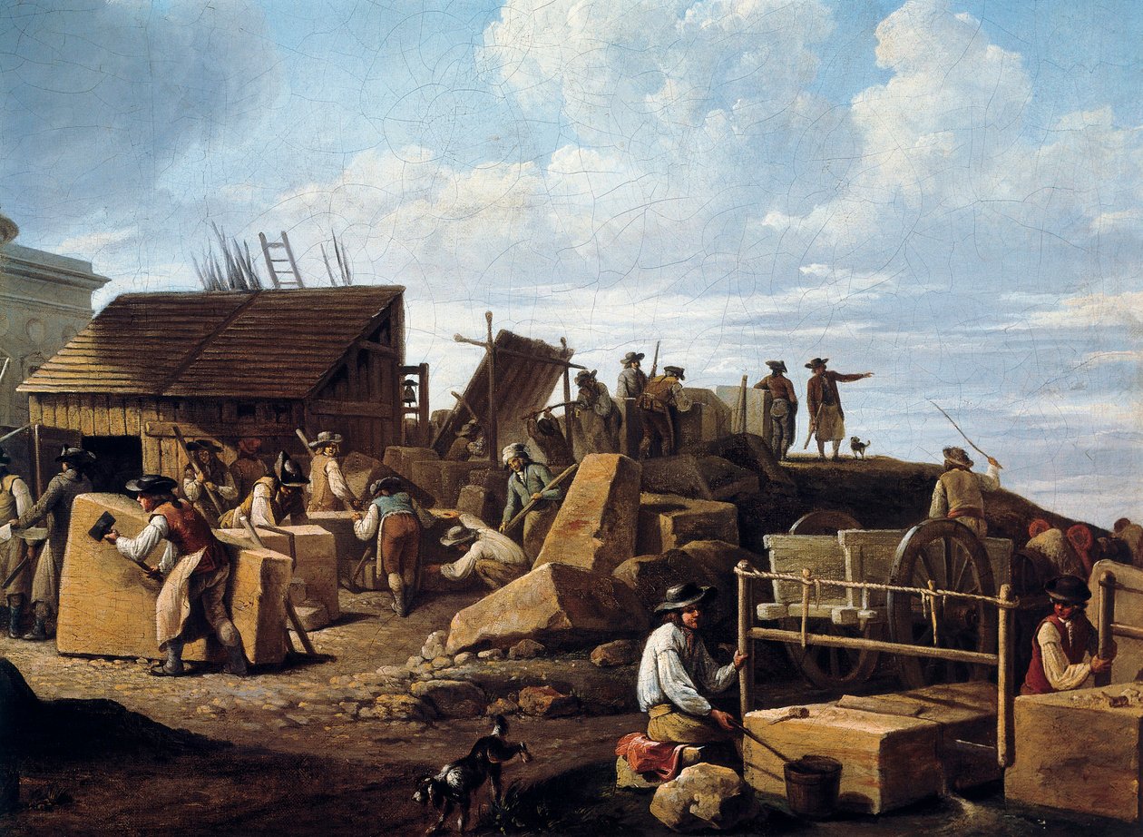 巴黎萨尔姆酒店的建造（细节），1786 年（布面油画） 作者 法语学校