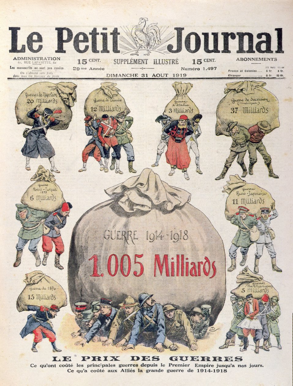 从拿破仑时期到第一次世界大战的战争成本，Le Petit Journal的封面，1919年8月31日 作者 法语学校