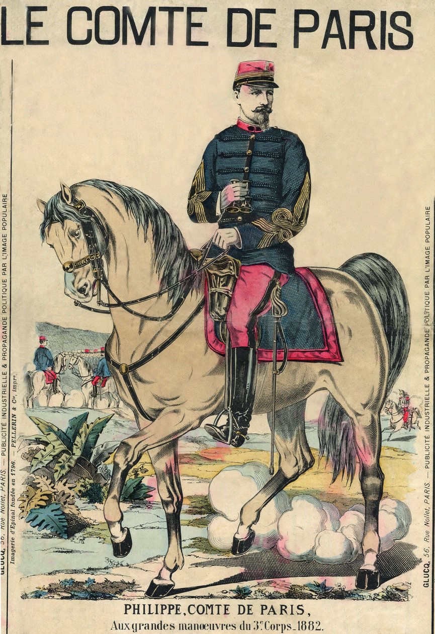 巴黎的伯爵。菲利普-奥尔良（1838-1894），他被其追随者认为是法国王位的继承人。1889年3月30日，巴黎《费加罗报》副刊上的版画。 作者 法语学校