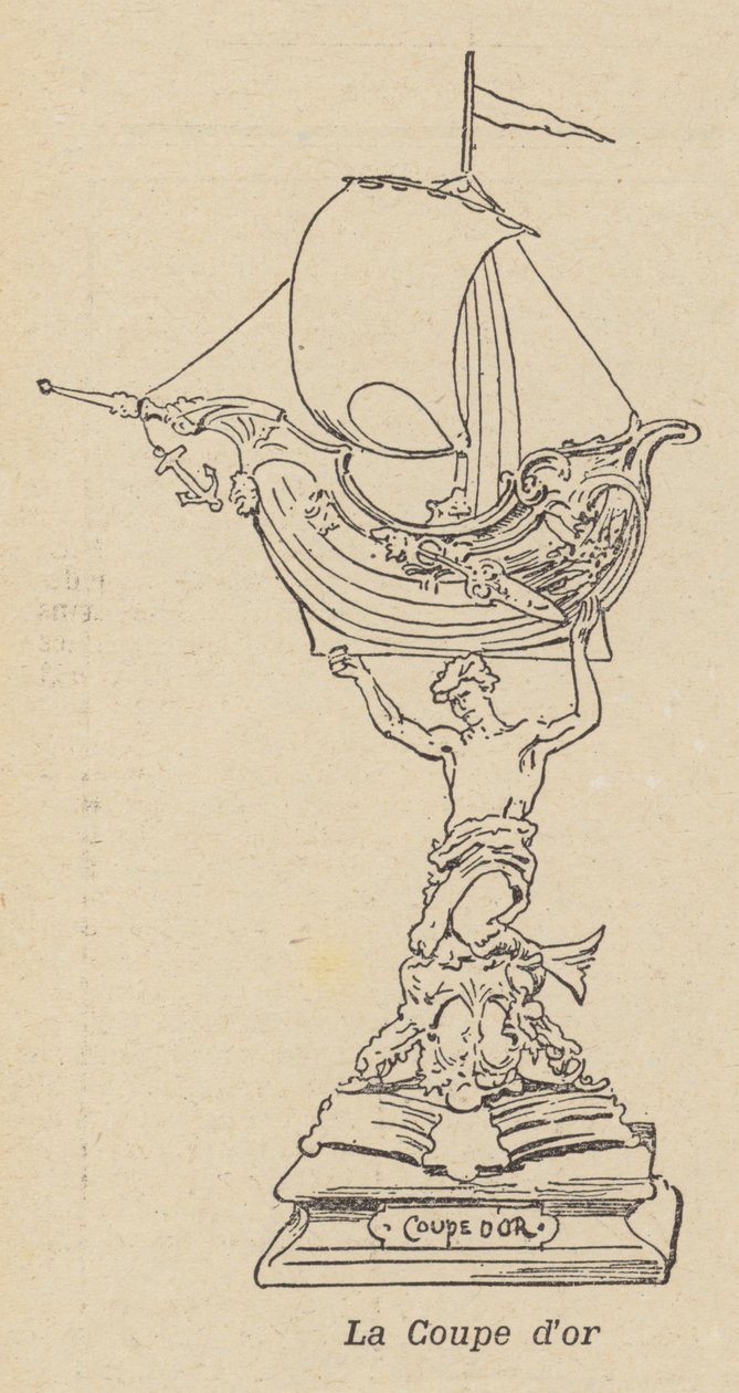 金杯，在法国塞特举行的水上比武大赛的奖杯（石版画） 作者 法语学校