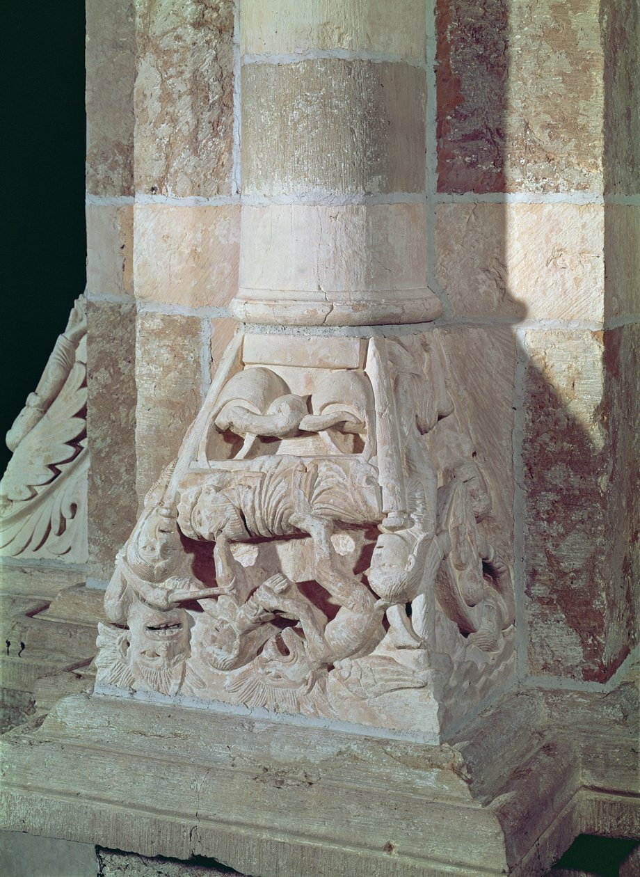 拉撒路和富人的死亡，来自中殿的首都，c.1150 作者 法语学校