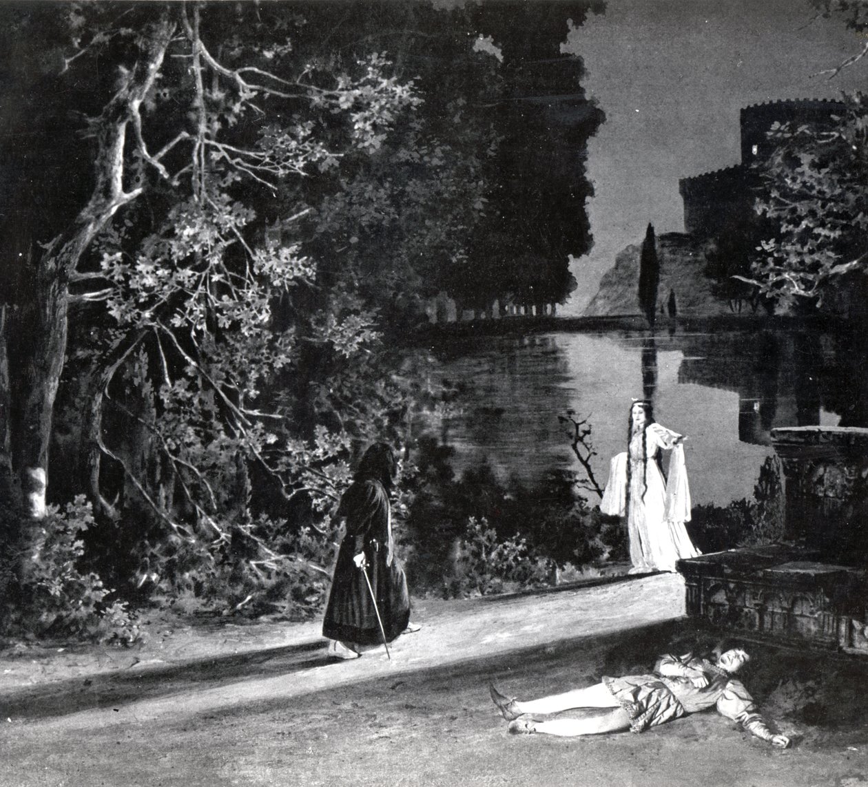 Pelleas之死，第四幕，德布西的Pelleas et Melisande场景4，1902年4月第一部作品在巴黎歌剧院 - 歌剧院的第一部作品的照片，插图在剧院m 作者 法语学校