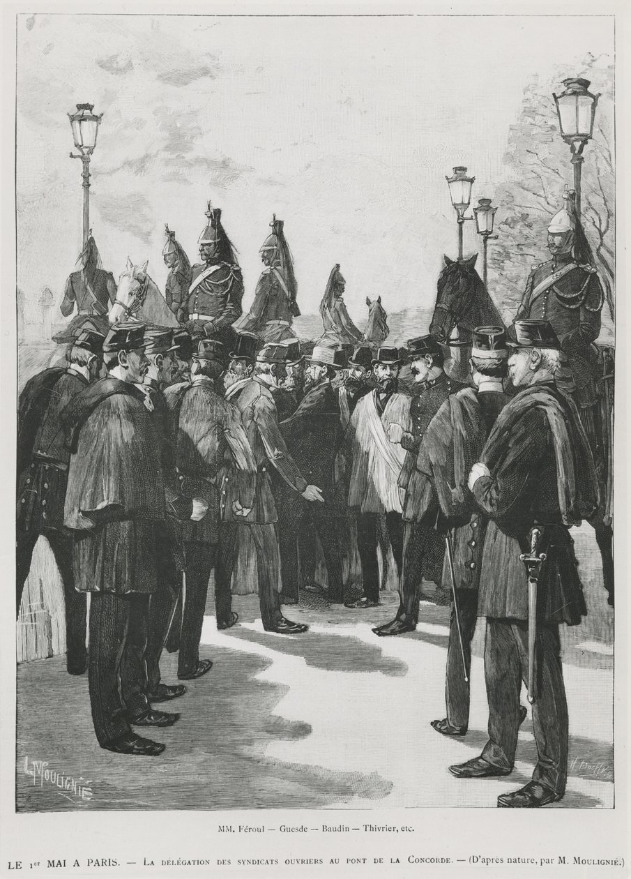 1890年5月1日在巴黎举行的示威期间，协和广场工会代表团，由L. Moulignie雕刻，重新雕刻） 作者 法语学校