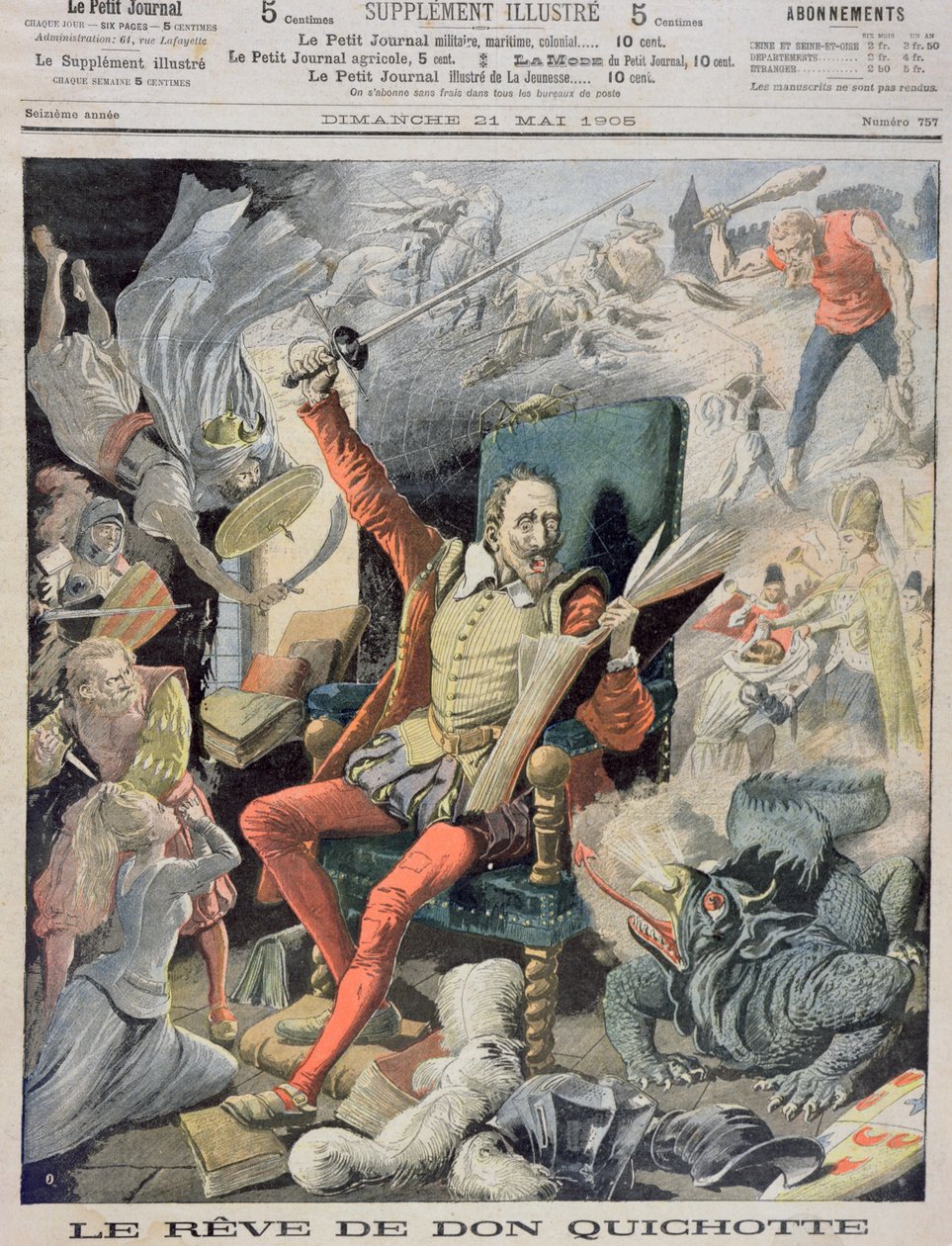 唐吉诃德之梦，封面插图来自Le Petit Journal，1905年5月21日 作者 法语学校