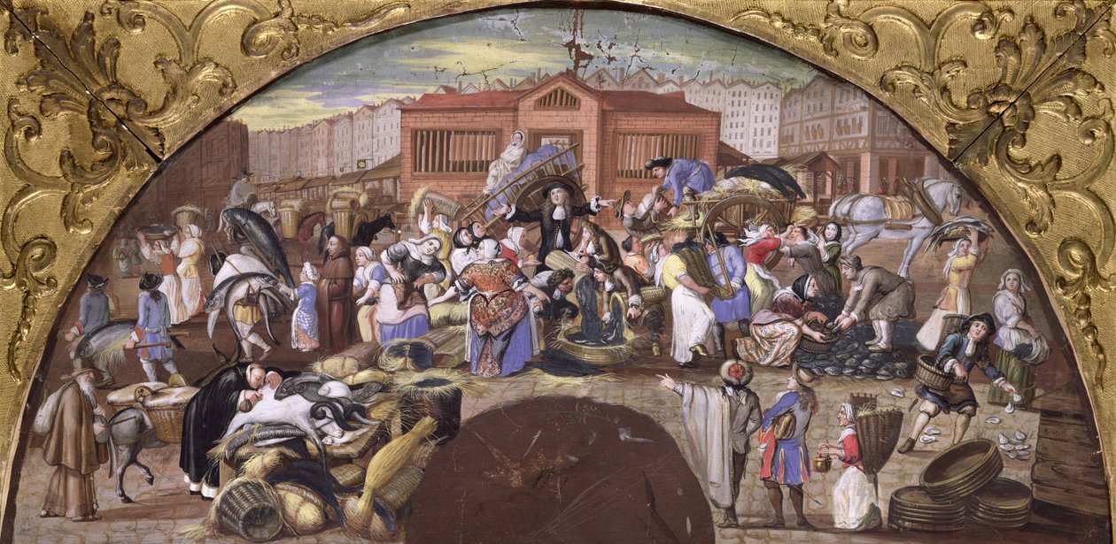 Les Halles的鱼市，c.1660 作者 法语学校