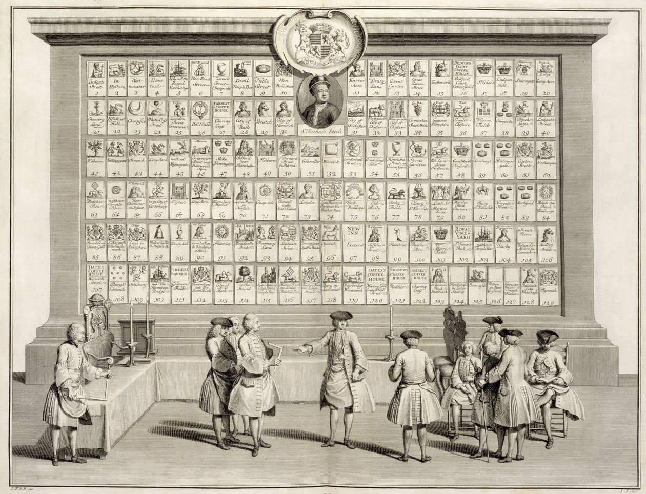 自由的泥瓦匠，有各种小屋的标志，来自宗教和习俗仪式，1733年 作者 法语学校