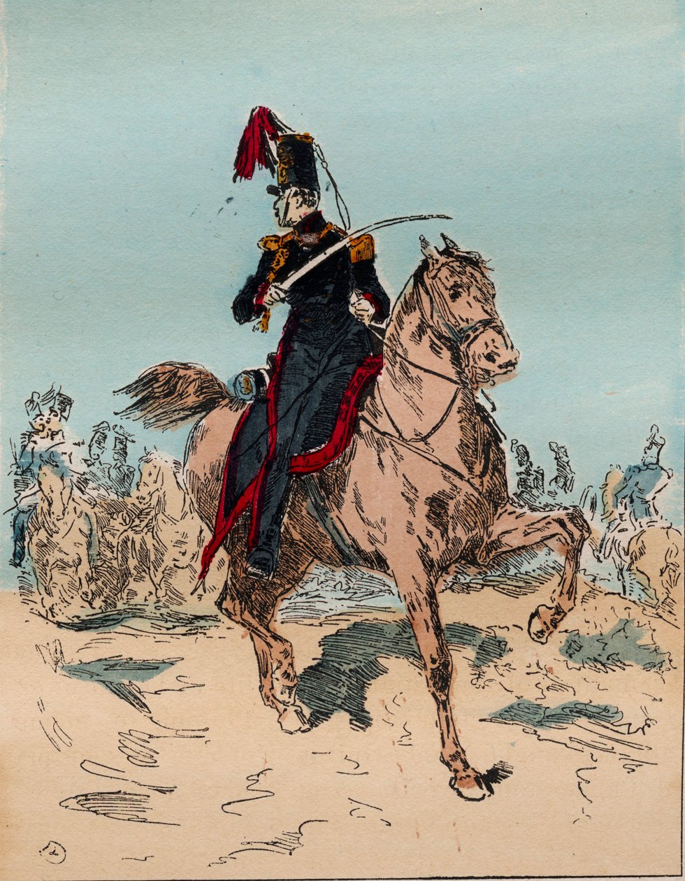 1830年至1848年路易-菲利普统治时期的法国军队--炮兵队中的一匹马--1882年在 "Histoire de dix ans: 1830-1840" Louis-Blanc（1811-1882）中的雕刻。 作者 法语学校