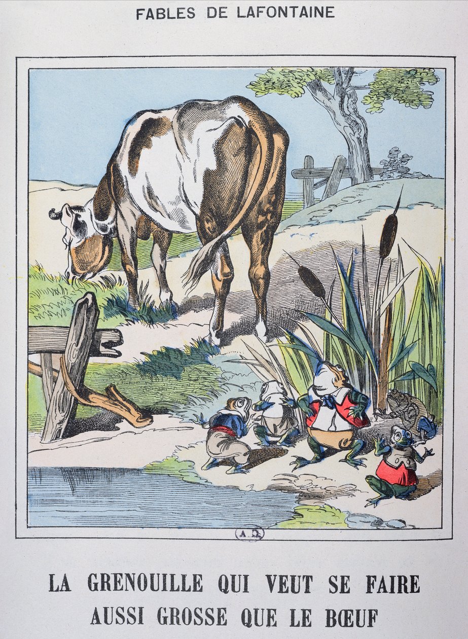 《拉封丹寓言》中的青蛙和牛（彩色版画） 作者 法语学校