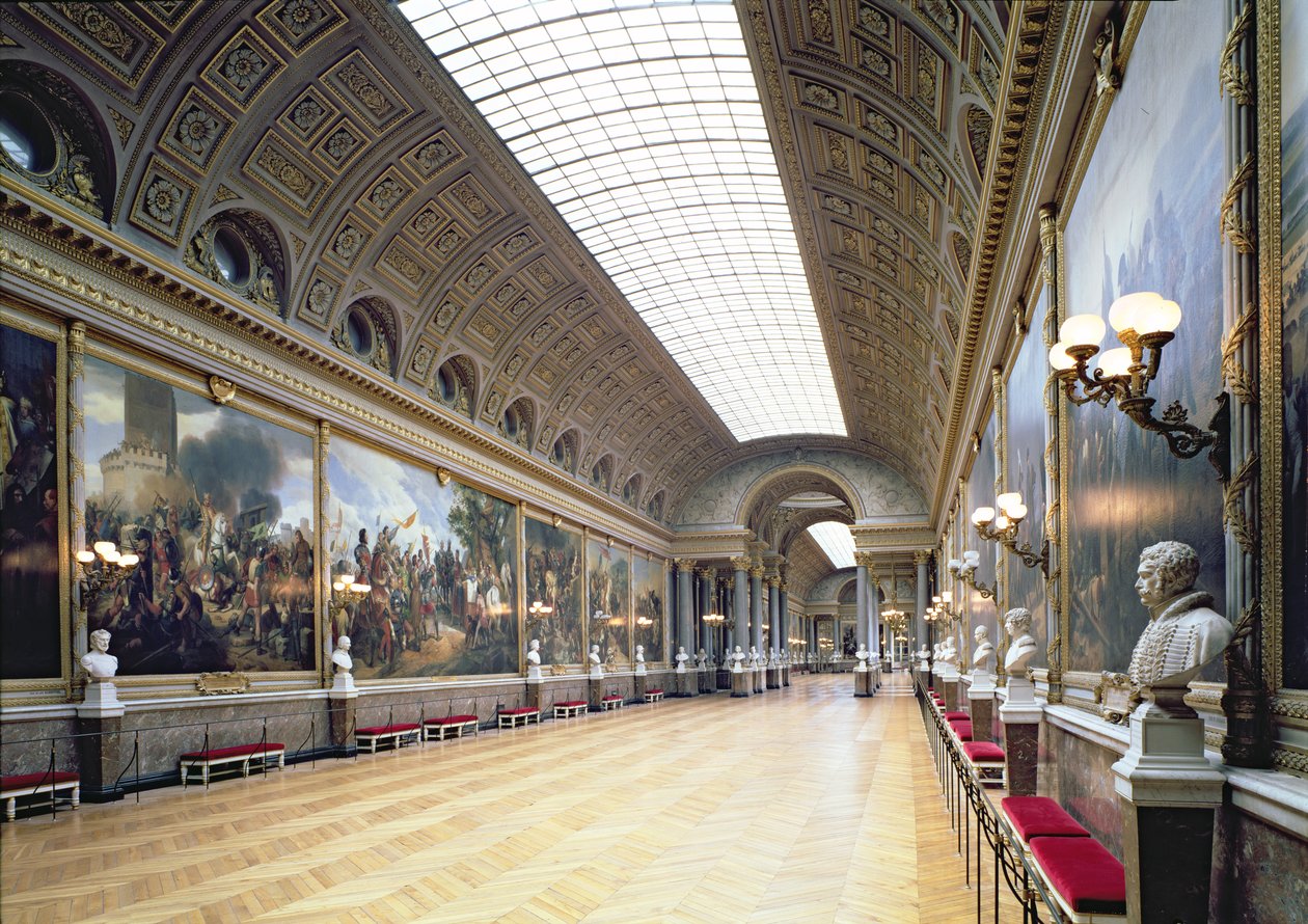 Galerie des Batailles（战斗画廊）装饰着33幅画作，展示了法国最伟大的军事胜利，于1837年完成 作者 法语学校