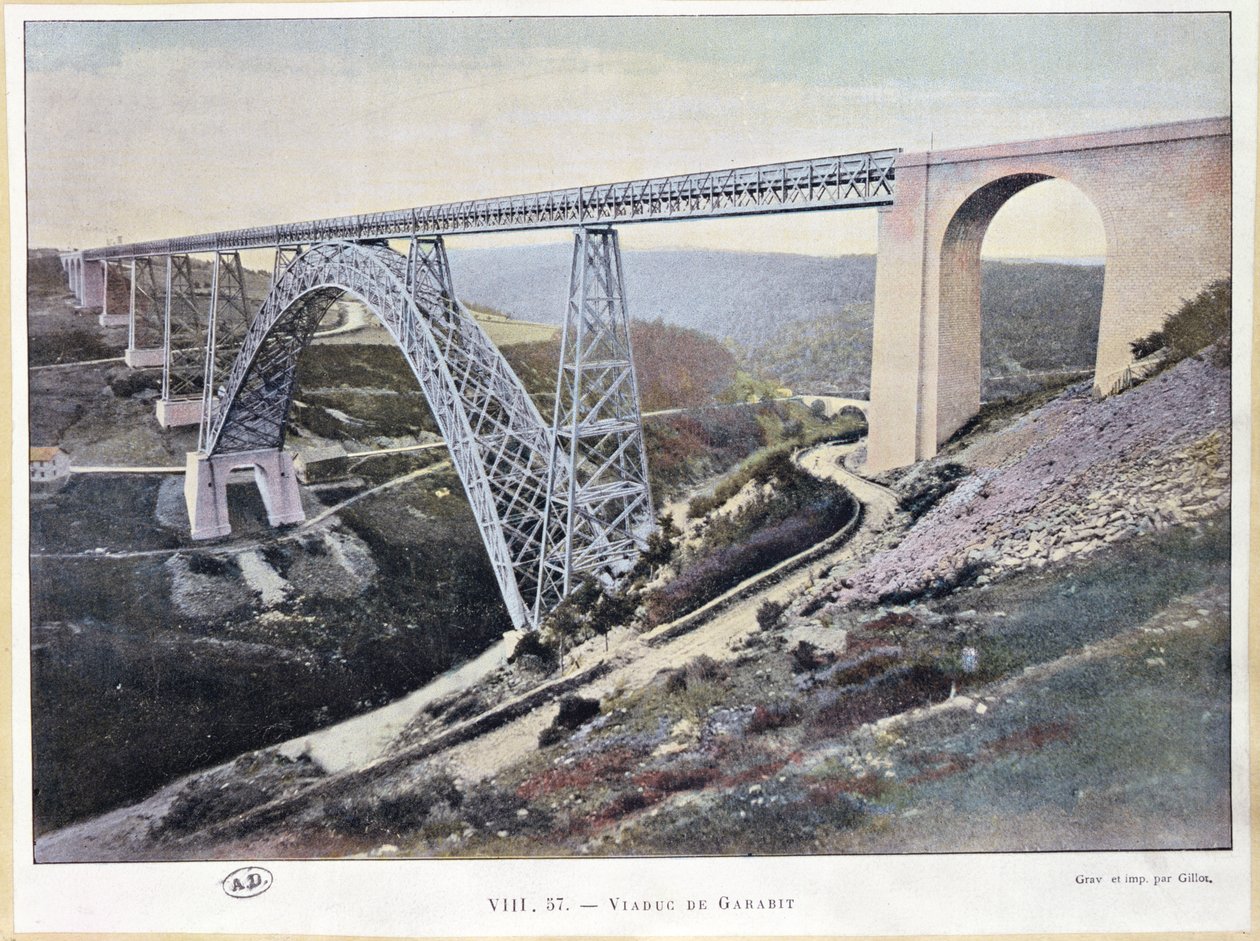 Garabit高架桥，建于1882年至1884年，由Gillot印制（彩色照片） 作者 法语学校