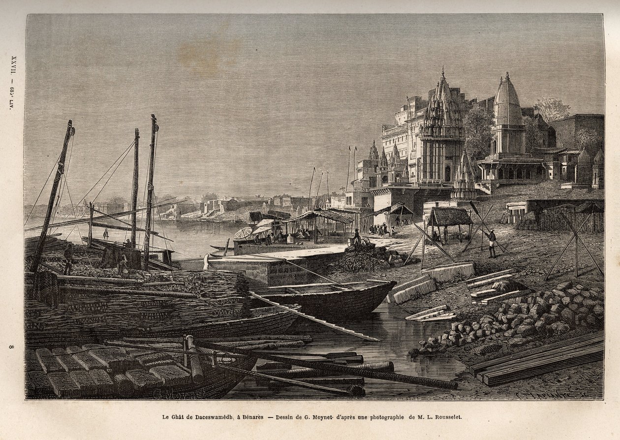 Ghat de Benares（今瓦纳拉西）（Ghat 表示覆盖河流两岸的台阶以及允许与水接触下降的盆地和水库的银行），以 G. Moynet 的画作雕刻，描绘了航程 吨 作者 法语学校