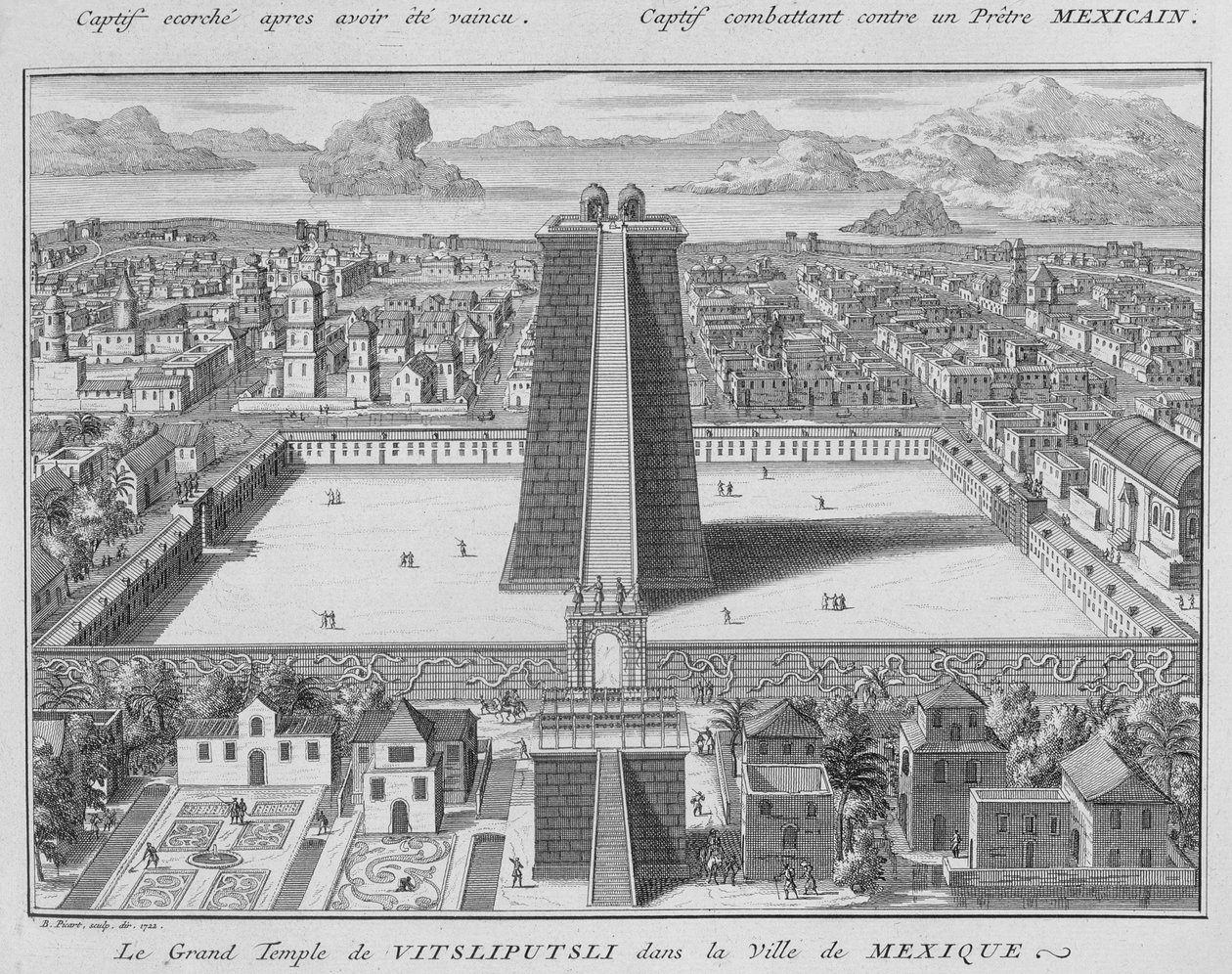 墨西哥城的Vitsliputsli大寺，宗教仪式和风俗的插图，由Bernard Picart（1673-1733）1722年刻 作者 法语学校