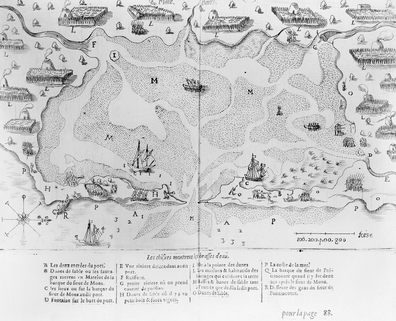 科德角港，来自Voyages de sieur Champlain by Samuel de Champlain（1567-1635）于1613年在巴黎出版 作者 法语学校