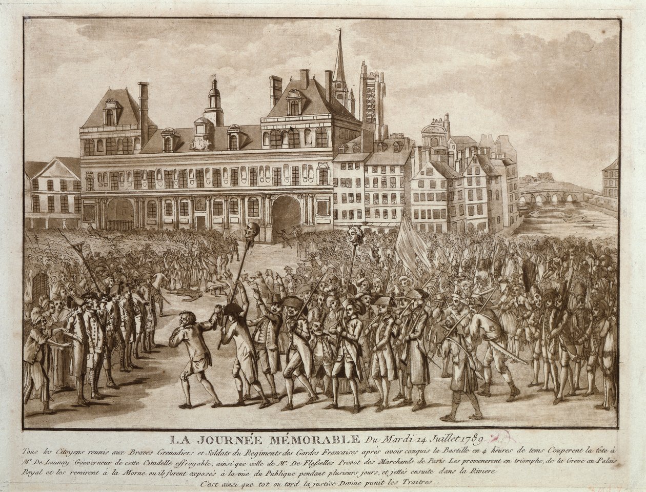 Launay和Flesselles的负责人在1789年7月14日的Hotel de Ville酒店前散步 作者 法语学校
