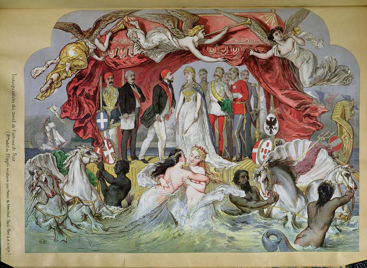 苏伊士运河的就职典礼，地中海和红海联盟的寓言，1870年 作者 法语学校