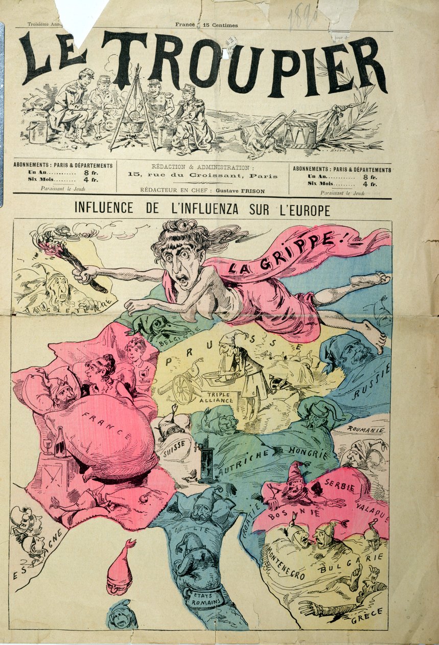 流感对欧洲的影响，来自Le Troupier，1890年 作者 法语学校