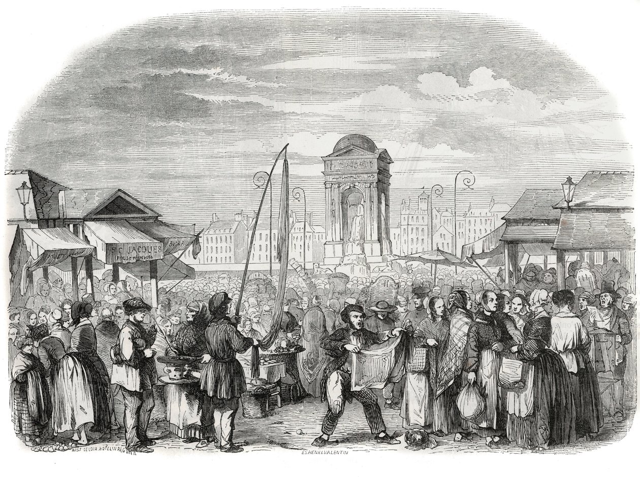 无辜者在巴黎与喷泉一起游行--埃德蒙-特克西尔1852年创作的《巴黎表》中的版画。 作者 法语学校